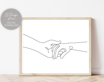 Disegno a linee di coppia, Minimal Wall Art, Hand Line Art, Coppia Stampa Art, Regalo Anniversario, Stampa mani, Coppia Stampa Muro Decor, Stampabile