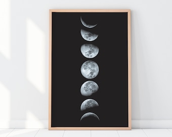 DIGITAL, Moon Print, Phases of the Moon, Moon Wall Art, Celestial Decor, Lunar Phases, Moon Phase Pictures, Space Photos, Printable Art