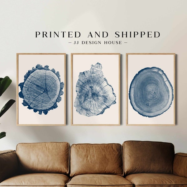 Blue Tree Ring Art, Tree Stump Print, Triptych Wall Art, Printed Wall Art, Tree Ring Wall Art, Minimalist Prints, 3 Piece Wall Art