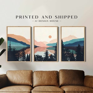 Nature Wall Art, Mountain Wall Art, Watercolor Mountain Print, Mountain Poster, Landscape Set Printed Art, 3 Piece Wall Art