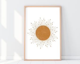DIGITAL Sun Wall Art, Boho Sun Print, Vertical Sun Poster, Minimalist Decor, Boho Wall Art, Printable Modern Art, Sun Poster Print