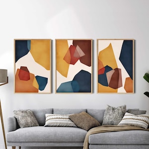 Conjunto de arte de pared abstracto de 3 impresiones, arte de pared colorido, arte de pared imprimible, conjunto de impresión abstracta arte de pared extra grande, decoración sobre la cama
