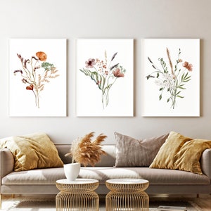 Botanical Prints, Watercolor Print Set, Wildflower Wall Art, Boho Prints Wildflower Print for Bedroom, Above Bed Decor