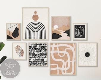 Boho Abstract Wall Art, Gallery Wall Set of 8 Prints, Mid Century Modern Prints, Bohemian Decor Wall Art Prints, Printable Wall Art