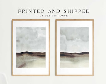 Printed Abstract Landscape Wall Art, Watercolor Landscape Art Print Set of 2, Watercolor Painting Print Set Neutral Wall Art