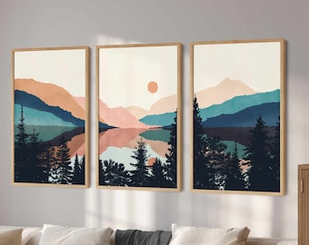 Mountain Art Print Set, Landscape Wall Art, Watercolor Mountain Print, Midcentury Modern Decor, Watercolor Print, Boho Prints, Printable Art