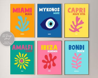 Gallery Wall Set, Travel Art Prints Set of 6, Colorful Wall Art