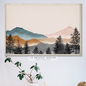 Watercolor Mountain Print, Mountain Art Print, Landscape Wall Art, Midcentury Modern Decor, Watercolor Print, Boho Prints, Printable Art image 1