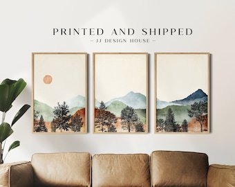 Mountain Wall Art, Watercolor Mountain Print, Nature Wall Art, Mountain Poster, Landscape Set Printed Art, 3 Piece Wall Art