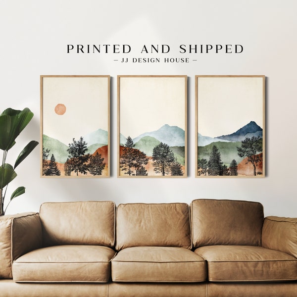 Mountain Wall Art, Watercolor Mountain Print, Nature Wall Art, Mountain Poster, Landscape Set Printed Art, 3 Piece Wall Art