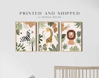 Jungle Nursery Decor Set de 3 Affiches, Nursery Wall Art Boho Nursery Prints, Safari Animals Wall Art, Playroom Decor, JJDesignHouse ©