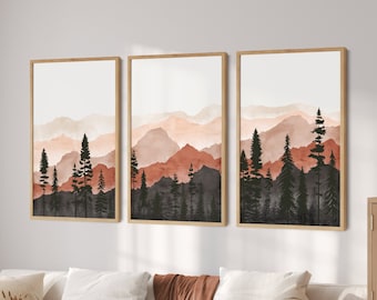 3 Piece Wall Art, Mountain Wall Art Gallery Wall Set, Watercolor Mountain Print, Landscape Print Set, Modern Home Decor, Printable Triptych