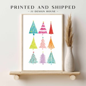 Christmas Tree Print, Colorful Christmas Wall Art, PRINTED Christmas Wall Art, Holiday Print Winter Decor, Christmas Poster