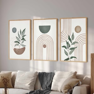 Sage Green Wall Art Set of 3 Prints, Printable Abstract Home Decor, Green Botanical Prints,  Living Room Wall Art Green Abstract Print Set