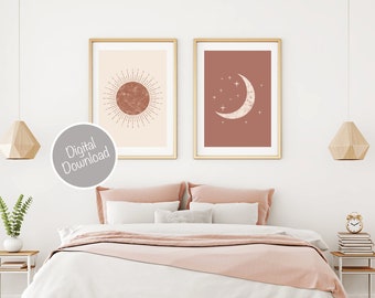 Terracotta Live by the Sun Love by the Moon Gender Neutral Nursery Boho Nursery Wall Art Set of 2 Art Prints Above Crib Wall Art Digital