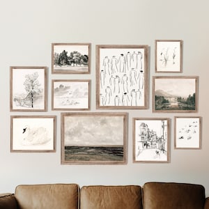 Vintage Wall Art Gallery Wall Set of 10, Minimalist Decor Black and White Wall Art Printable Wall Art Digital Download