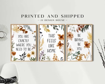 3 Piece Wall Art Botanical Prints Set of 3, Quote Print Set, This Feels Like Home, Self Care Quote, Boho Prints, Wall Prints Set of 3