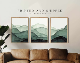 Stampe da parete con montagne verdi, stampe di paesaggi, 3 pezzi, stampe da parete con montagne, stampe da parete con trittico, stampe di paesaggi verdi, stampe da parete con paesaggi