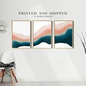 Teal Wall Art, Abstract Prints 3 Piece Wall Art, Nature Wall Art, Colorful Poster, Abstract Rainbow Set Printed Art, JJDesignHouse