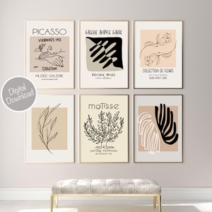 Exhibition Poster Set of 6, Matisse Print, Picasso Art Print, Minimal Decor Neutral Wall Art, Printable Wall Art, Abstract Art Print Set