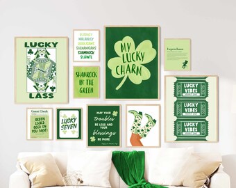 St Patrick's Day Decor Printables, St Patricks Decor Prints Set of 12, St Pattys Trendy Wall Art, Shamrock Wall Art Green Decor