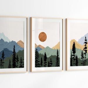 Colorful Mountain Wall Art, Nature Wall Art Modern Wall Decor, Living Room Wall Art, Abstract Mountain Print Set, 3 Piece Printable Wall Art