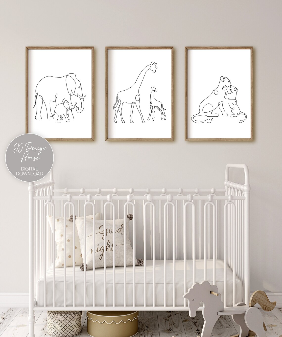 Black and White Baby Animal Prints for Nursery Line Drawing Etsy