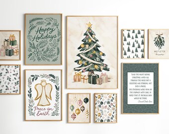 Set de 18 láminas navideñas para pared, paquete gigante de arte navideño para pared, decoración navideña para pared, arte de árbol de Navidad para pared, arte imprimible para pared