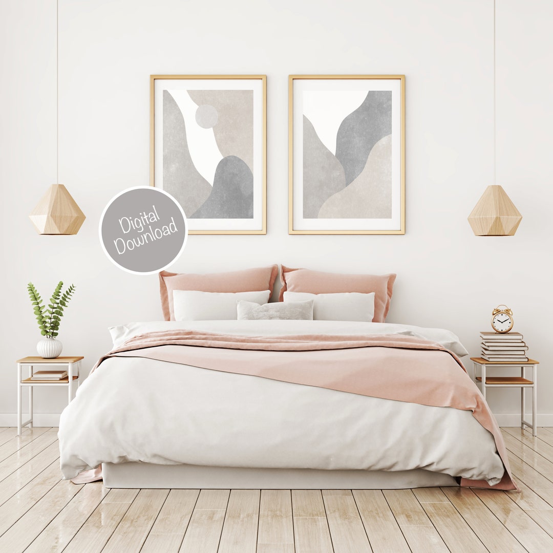 Abstract Wall Art Prints Set of 2, Neutral Bedroom Wall Decor Over the ...