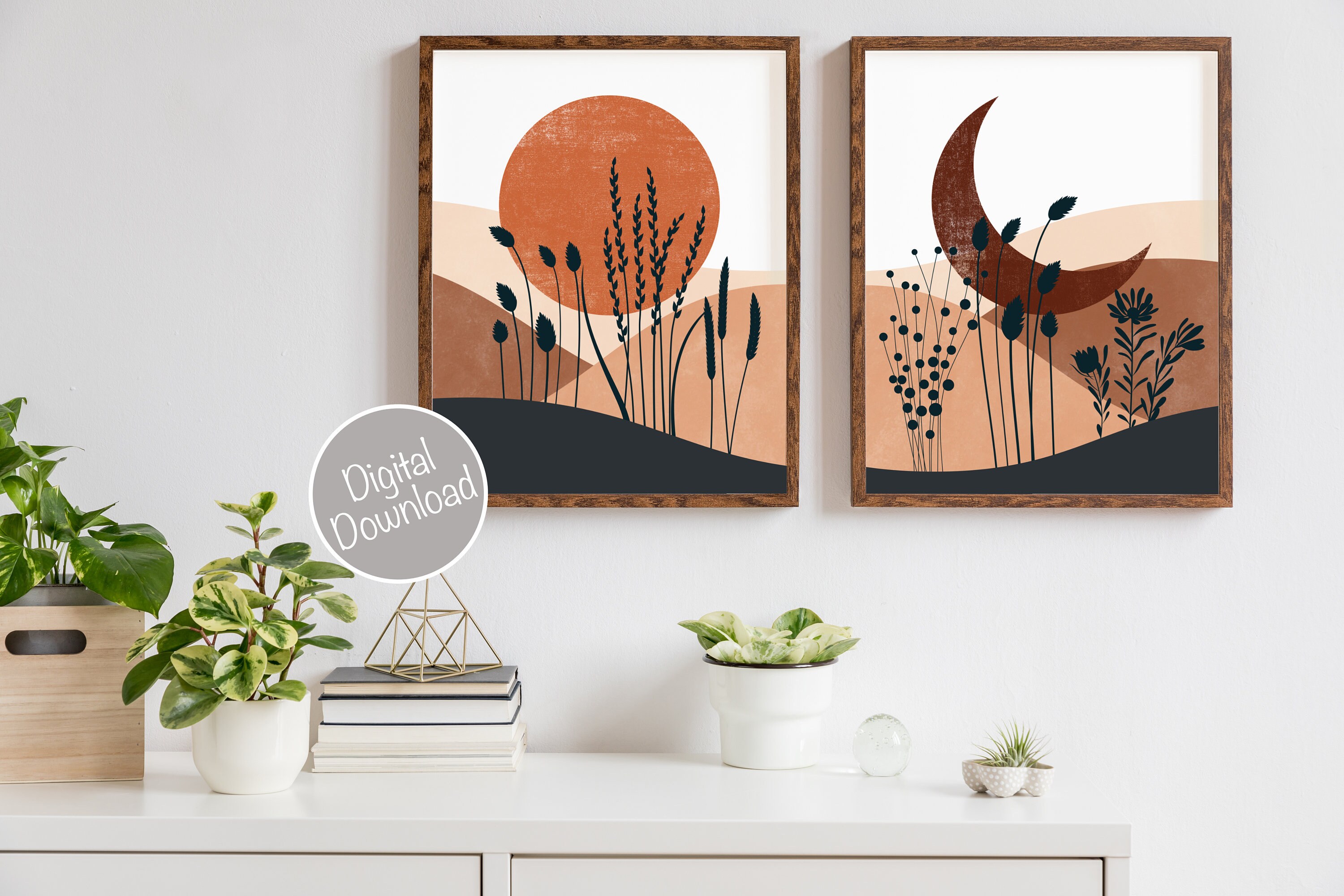 Boho Printable Wall Art Sun and Moon Prints Boho Nursery | Etsy