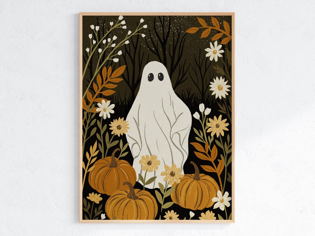 Fall Gost Ghost Wall Art for Halloween – Cute Halloween Wall Art - Fall Ghost ...