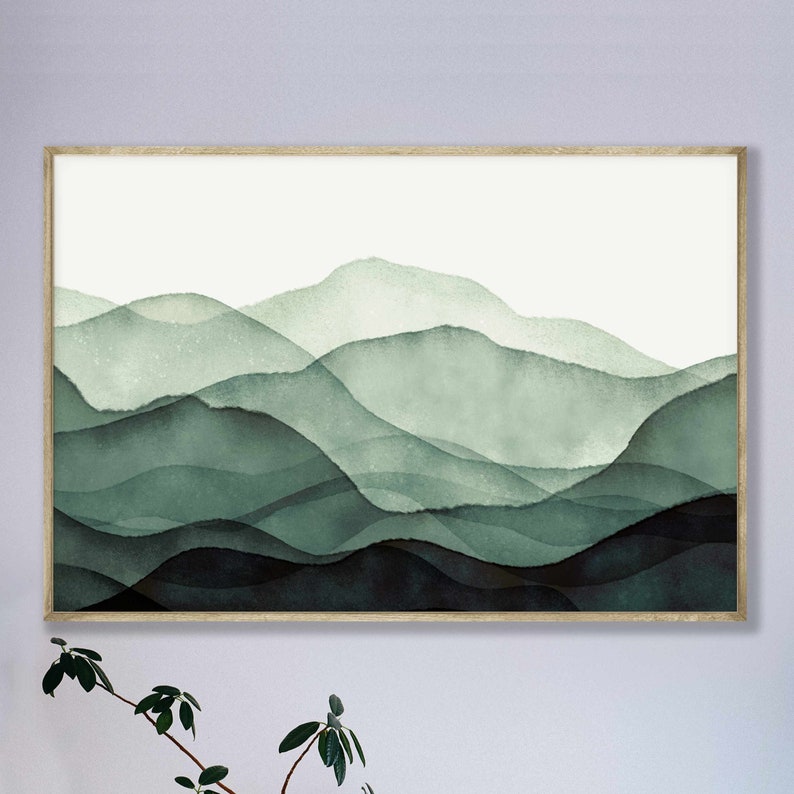Green Mountain Wall Art, Watercolor Painting Abstract Mountain Print, Landscape Print, Modern Home Decor, Printable Wall Art image 9