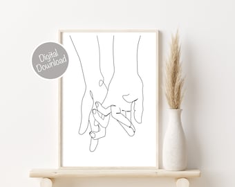Dibujo de pareja, arte minimalista para pared, arte de manos, impresión de pareja, regalo de aniversario, impresión de manos, decoración de pared con impresión de pareja, imprimible