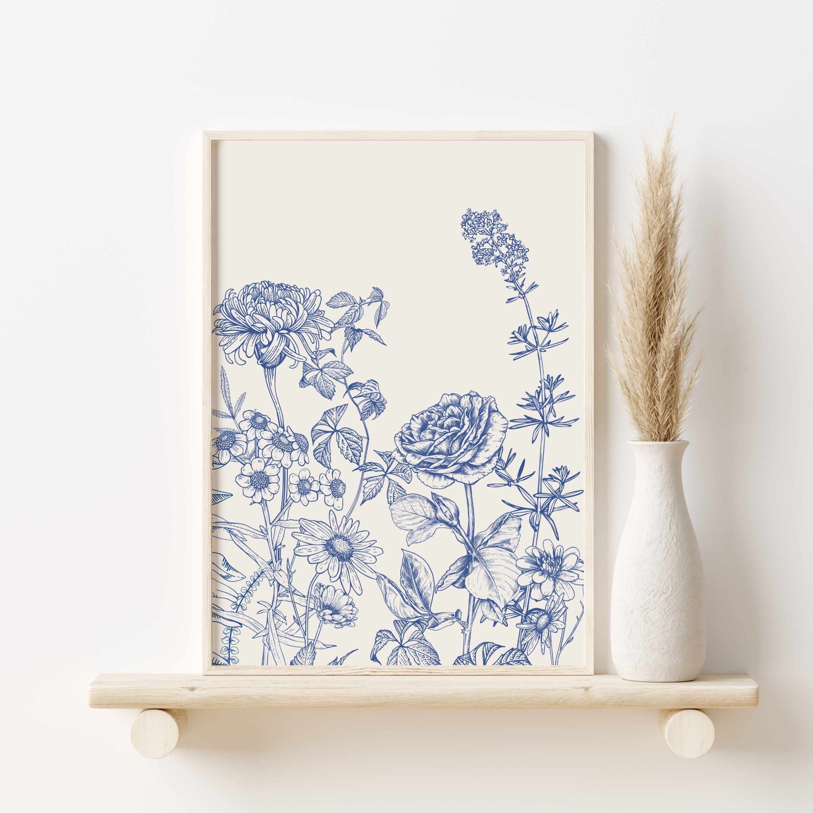 Blue Botanical Printed Wall Art Chinoiserie Wall Art, 3 Piece Wall ...