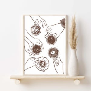 Handen met koffie Art Print, koffie kunst aan de muur, espresso kunst aan de muur, koffie muur kunst, koffie minnaar cadeau, afdrukbare muur kunst