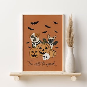 Halloween Hunde Druck, Hunde-Liebhaber-Halloween-Dekor, Halloween Wandkunst, schwarz Orange Dekor, niedlichen Halloween Kunst druckbare Wandkunst