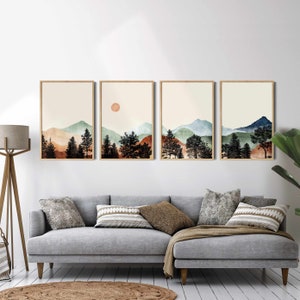 Landscape Print Mountain Art Print Set of 4, Landscape Wall Art, Watercolor Mountain Painting Boho Prints, PRINTABLE Landscape Painting