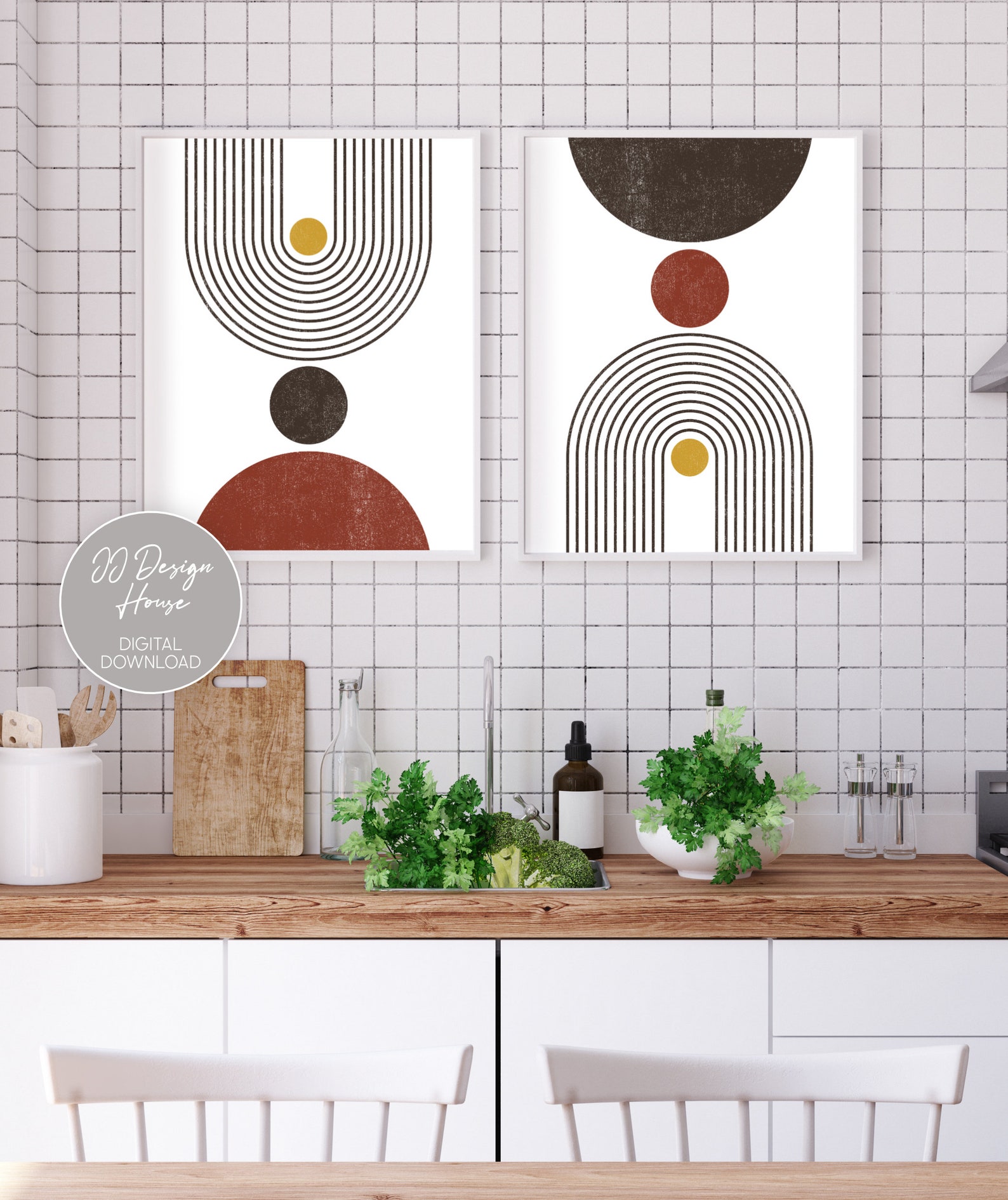 Mid Century Modern Wall Art Set of 2 Wall Decor Living Room - Etsy