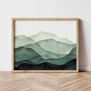 Green Mountain Wall Art, Watercolor Painting Abstract Mountain Print, Landscape Print, Modern Home Decor, Printable Wall Art image 8
