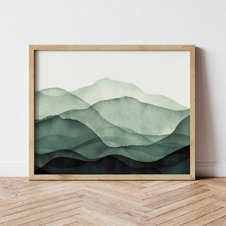 Green Mountain Wall Art, Watercolor Painting Abstract Mountain Print, Landscape Print, Modern Home Decor, Printable Wall Art image 8