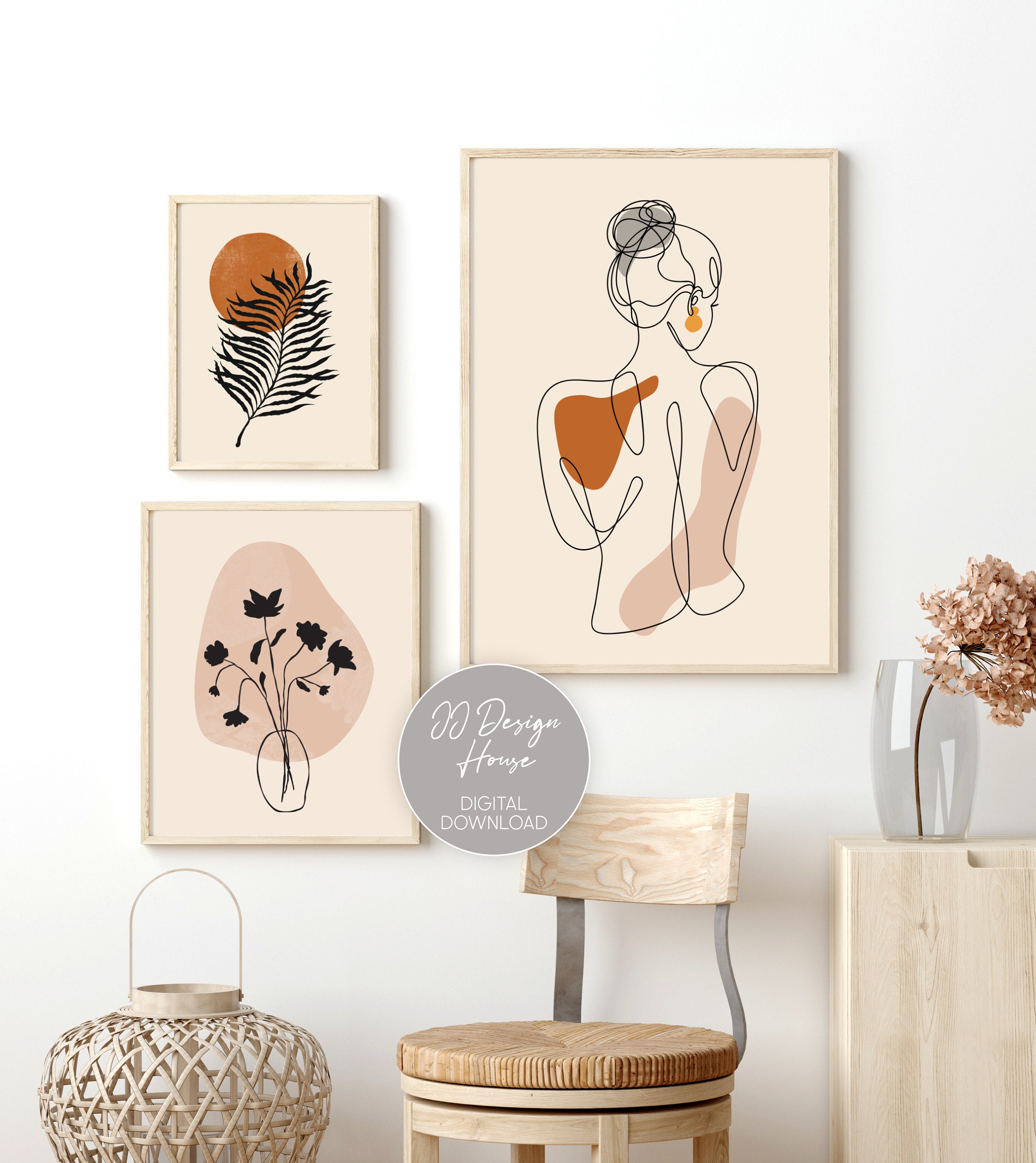 Boho Gallery Wall Set of 3 Prints Trendy Wall Art Nude Woman