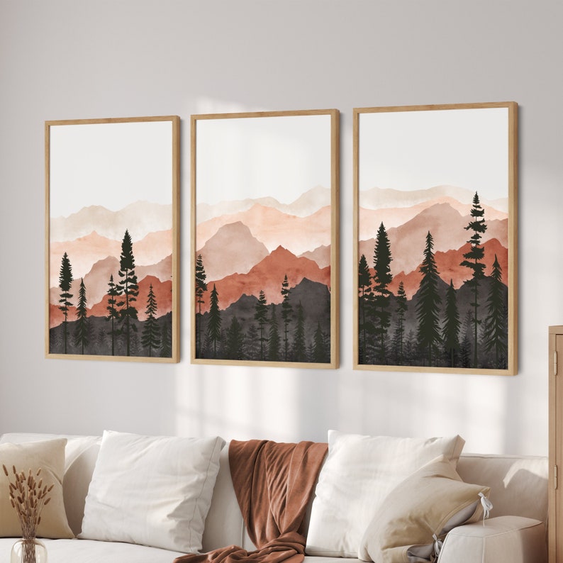 3 Piece Wall Art Mountain Wall Art Gallery Wall Set Etsy