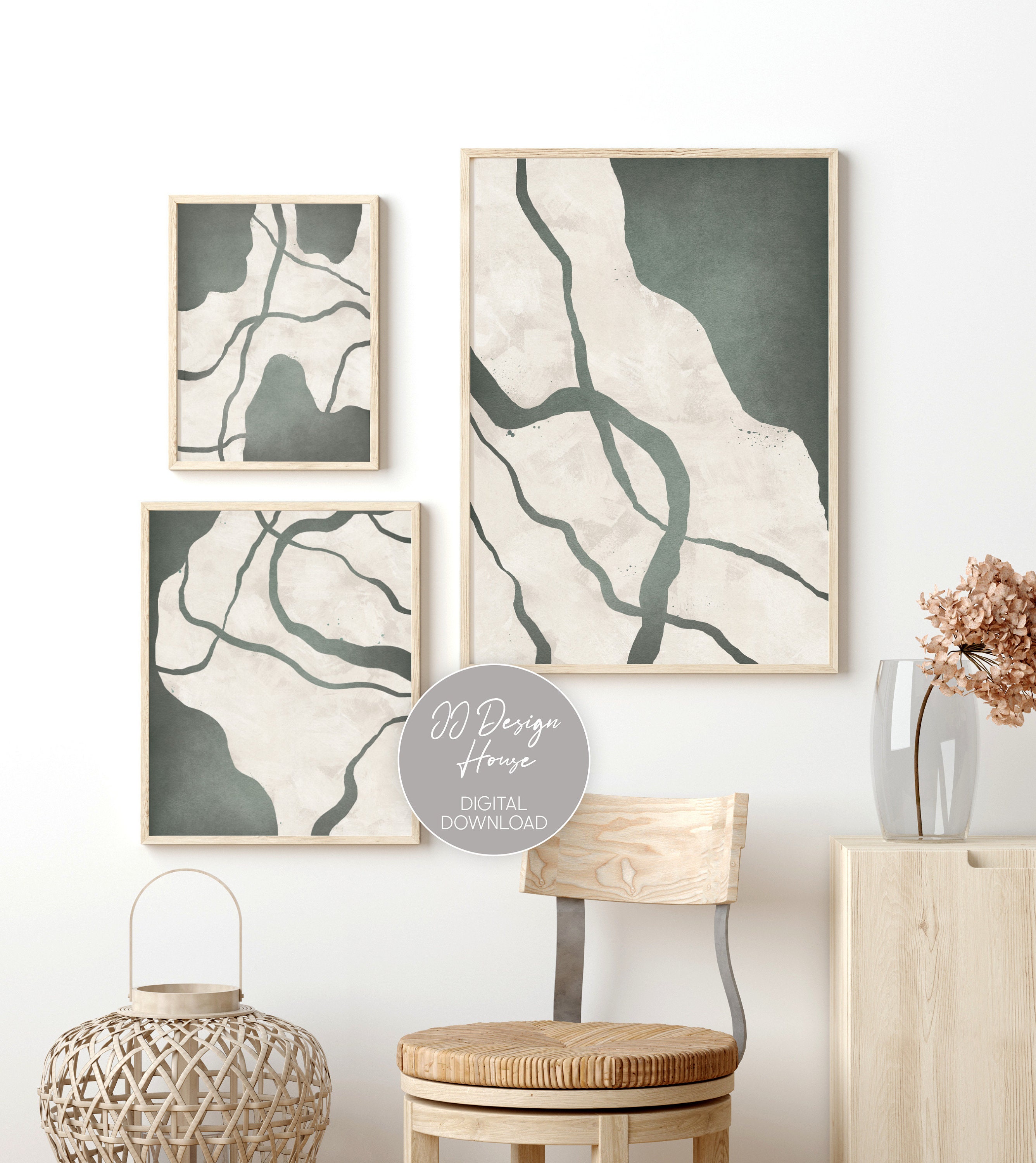 Sage Green Wall Art Sage Green Decor Abstract Wall Art Boho Etsy