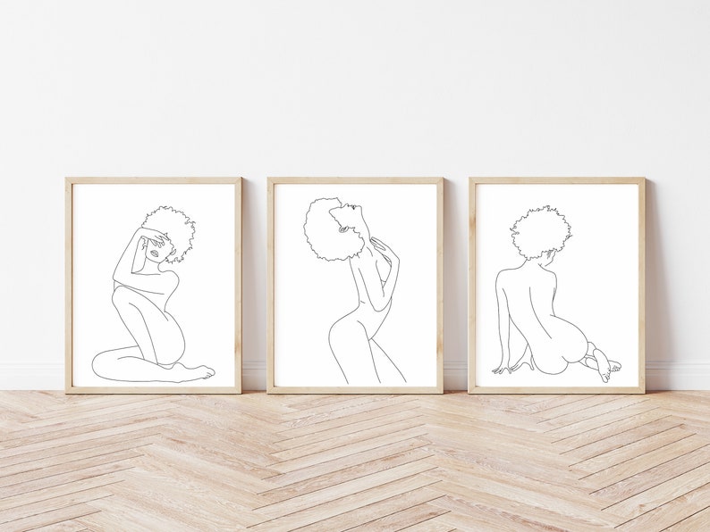 Black Woman Art DIGITAL Printable Wall Art Nude Line Art Print African American Art Female Figure Woman With Afro Minimal Line Drawing