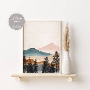 Mountain Art Print, Landscape Wall Art, Aquarel Mountain Print, Midcentury Modern Decor, Aquarel Print, Boho Prints, Afdrukbare kunst