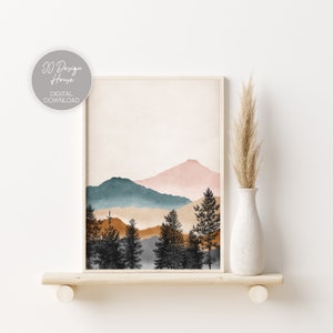 Mountain Art Print, Landscape Wall Art, Watercolor Mountain Print, Midcentury Modern Decor, Watercolor Print, Boho Prints, Printable Art