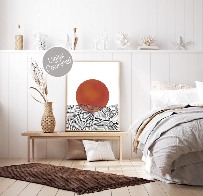 Boho Burnt Orange Wall Art Sunset Wall Art Mid Century Etsy