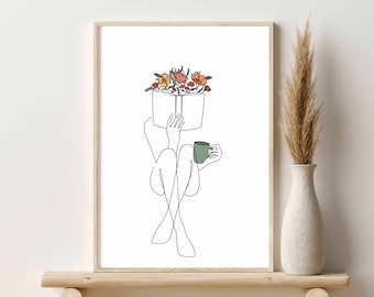 Bookish Print, Bookish Gifts, Book Wall Art, Floral Prints, Botanical Wall Art, Book Lover Gift, Line Art Print, Minimalist Wall Art