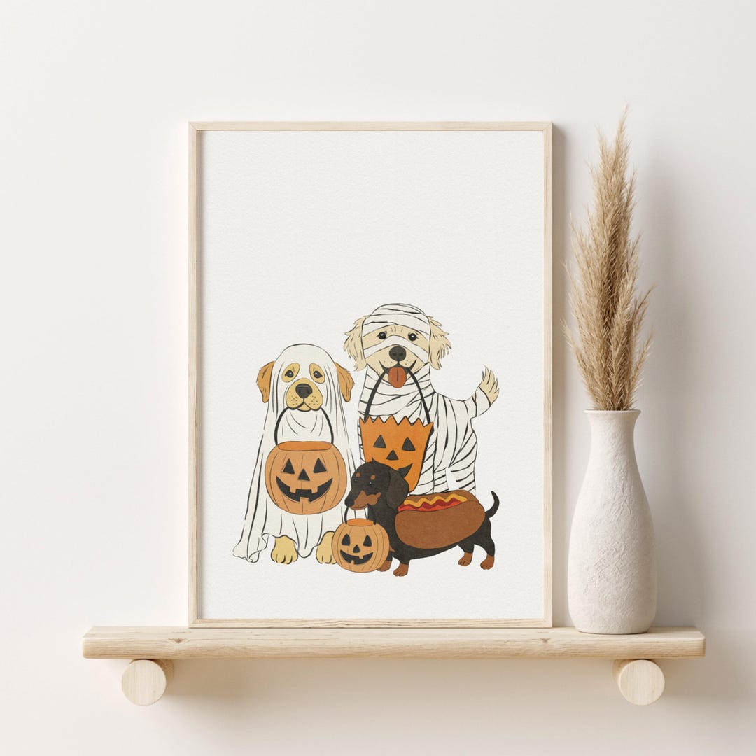 Vintage Halloween Dog Print: Spooky Ghost Pet Art (digital