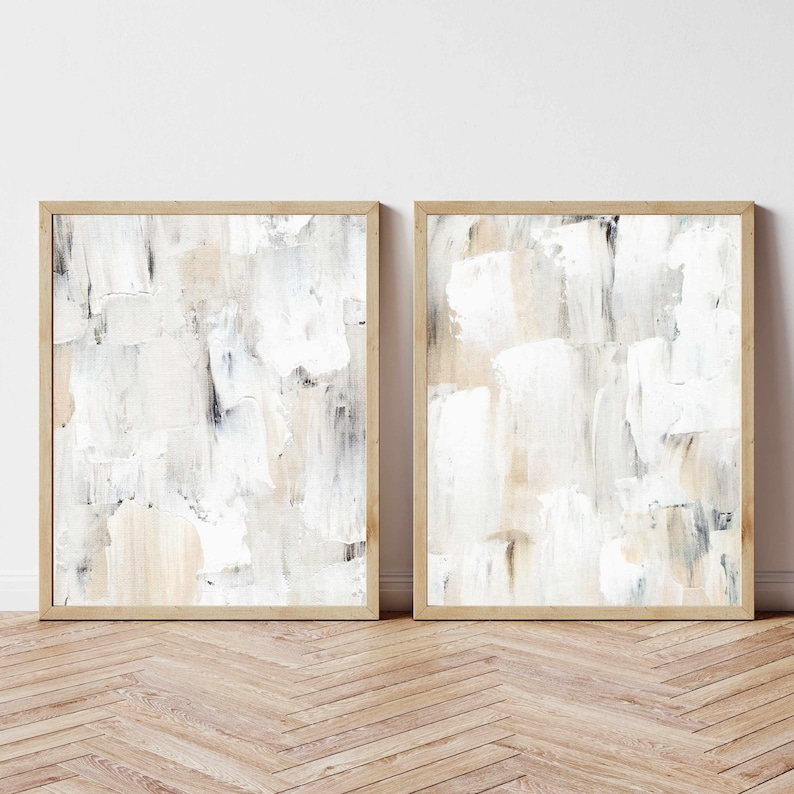 Neutrale muurkunst schilderijafdrukken, neutrale muurdecoratie 2-delige muurkunst, grote muurkunst abstracte prints, afdrukbare muurkunst afbeelding 5